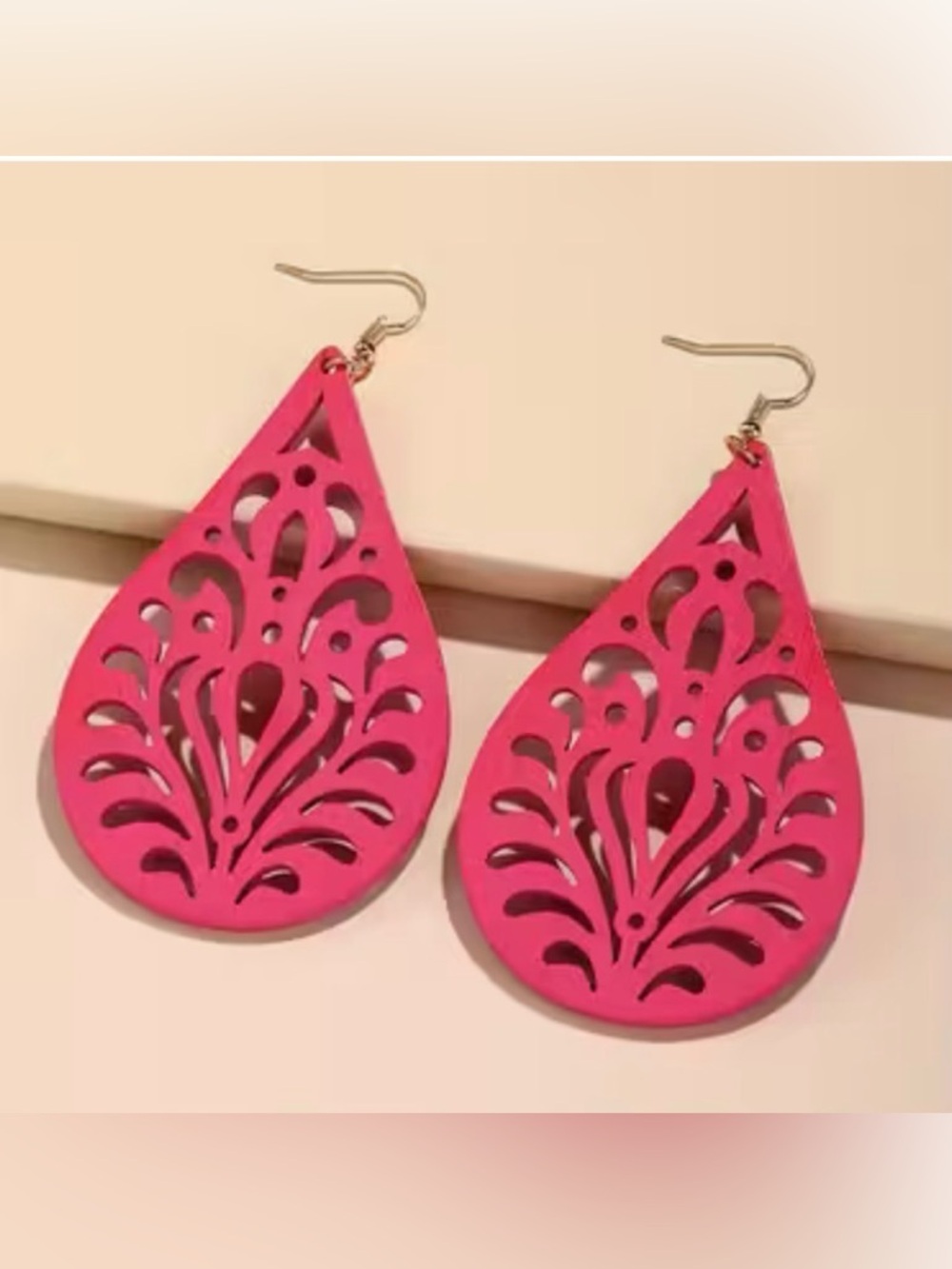 Women's Pink Teardrop Filigree Earrings - Lightweight Fashion Jewelry